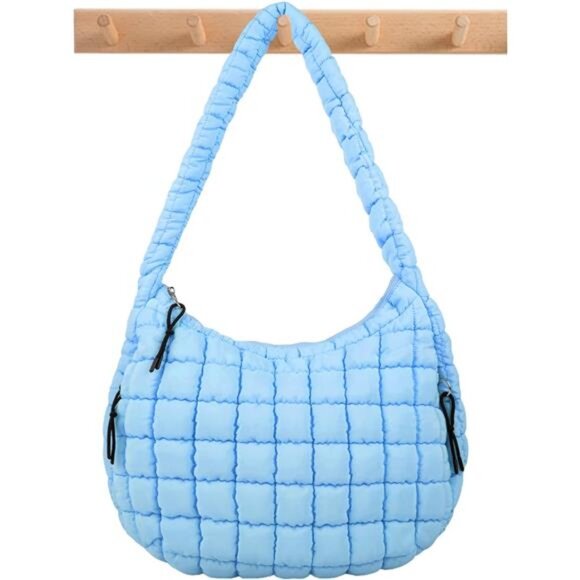 Quilted Puffer Tote Bag Blue - Picture 1 of 6